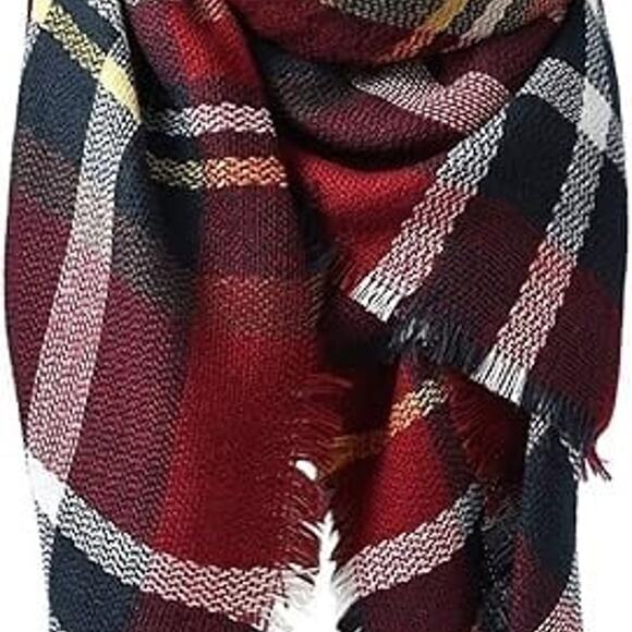 Plaid Autumn/Fall Maroon Green Yellow Blanket Scarf Wrap and Shawl - Picture 2 of 7